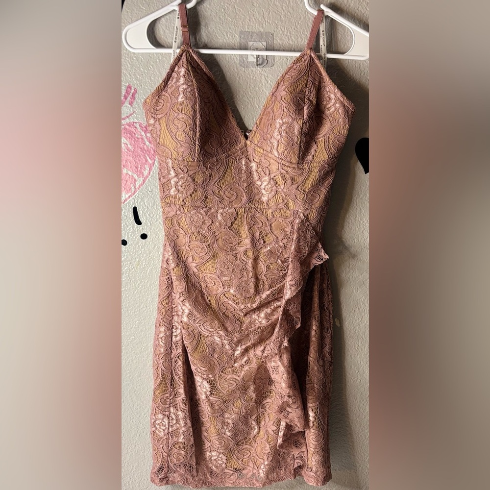 New GbyGUESS Fifer Lace Ruffle Dress - Mauve/Rose Color - Picture 6 of 11
